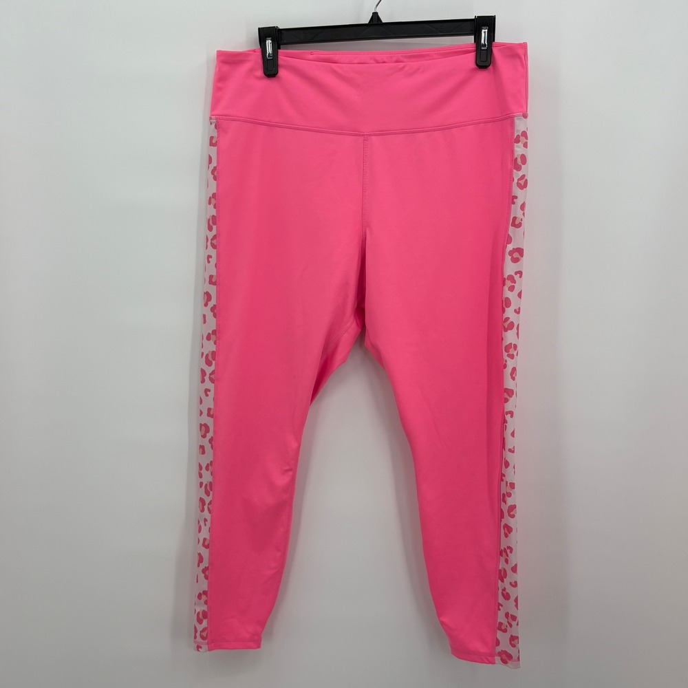 Cabana by Crown & Ivy XXL Neon‎ Pink Leopard Side Stripe Activewear Leggings